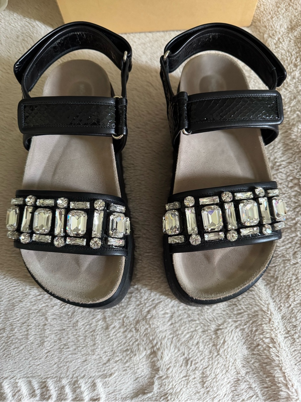 Michael Kors Collection Elsie Embellished Snakeskin Flatform Sandals